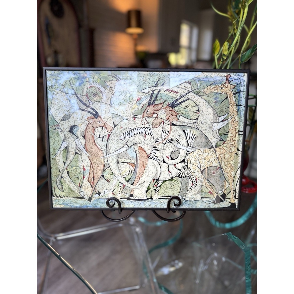 Framed Liberty On the Ngare Ndare River Alex Beard Wooden Puzzle Completed